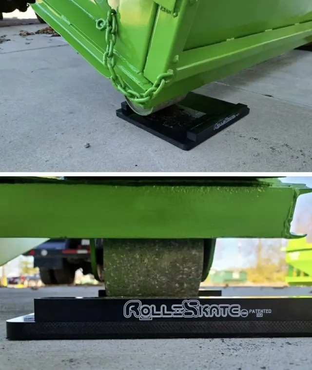 Rolli-Skates used under the dumpster to protect driveway surfaces